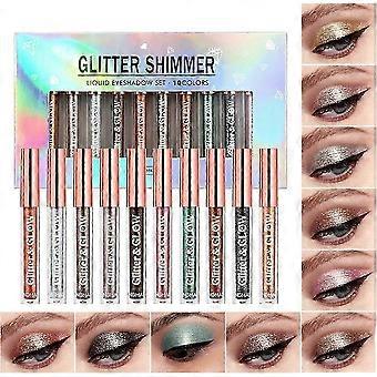 10 Colors Liquid Glitter Eyeshadow Set, Metallic Shimmer Waterproof Long Lasting Quick-Drying Eye Shadow, Naked Smokey Eye Makeup Kit 