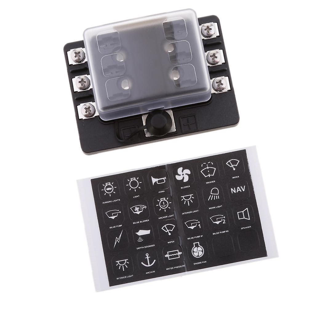 Car Boat RV 6 Way Mini Micro Blade Fuse Box Block Holder Panel Clear Cover