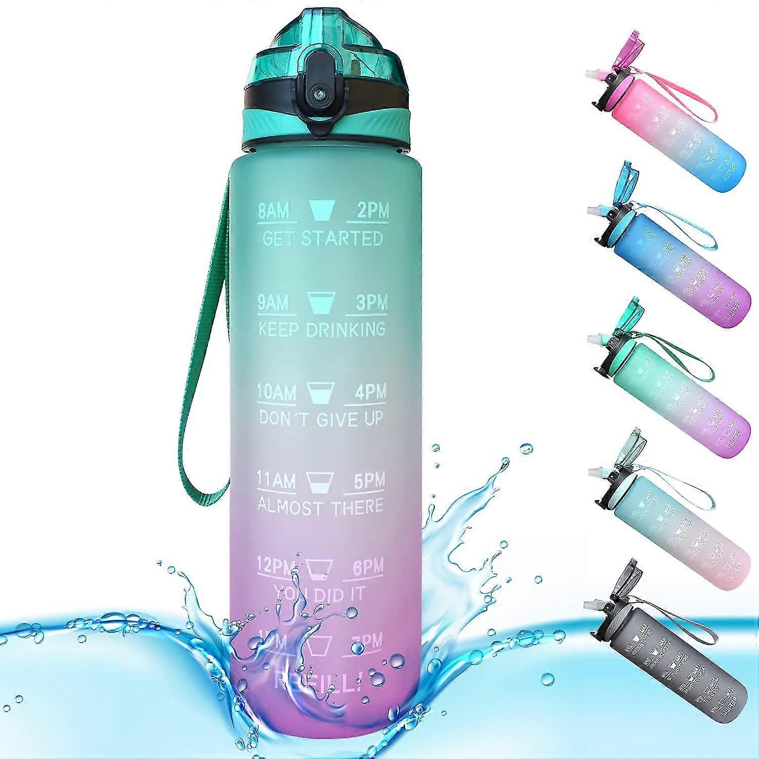 Sports Water Bottle 1 Litre Time Markings And With Straws Bottles Water Bottle Opens Suitable For Fitness Outdoor