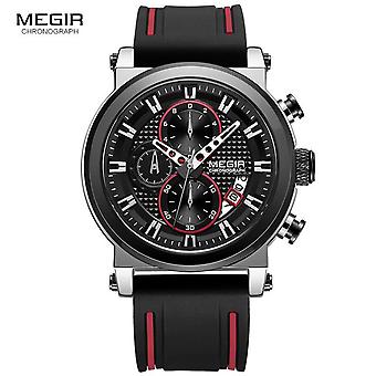 Megir Men's Sports Quartz Watches Silicone Strap Chronograph Army Wrist Watch Man Relogios Masculino Waterproof 3 Bar 2100 Black