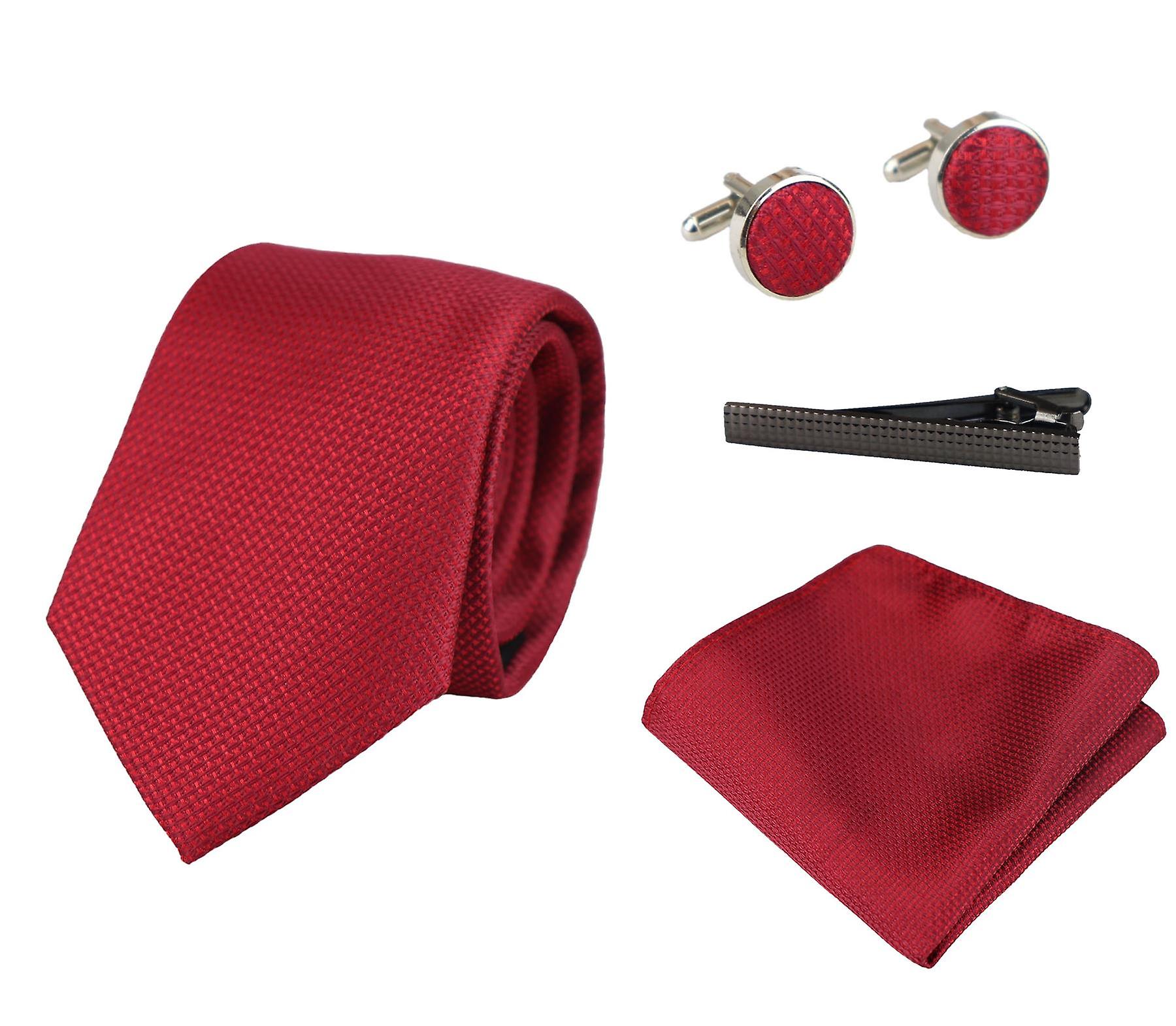 Satin Silk Textured Tie Gift Set Pocket Square Cuff Links Tie Matt Satin