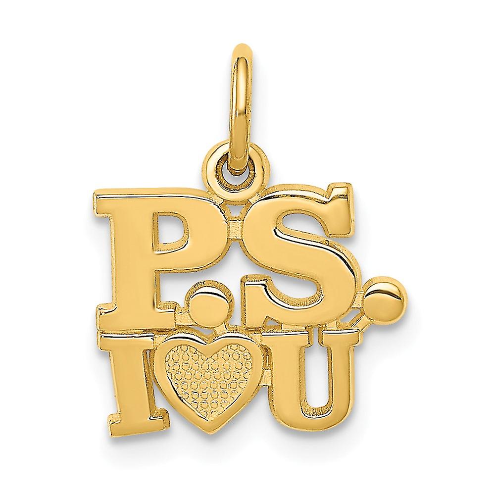 14k Yellow Gold Solid Polished P.S. I Love You Charm 16.7x12.6mm Pendant Necklace for Women