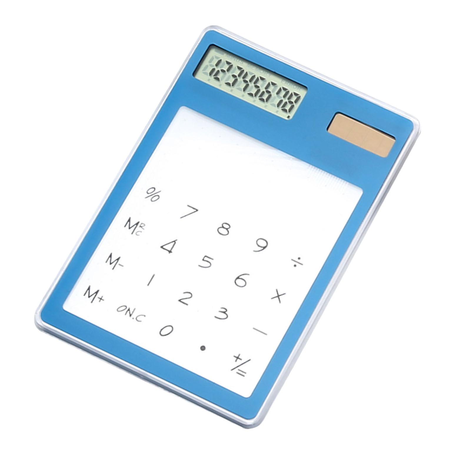 Solar Powered Calculator Touch Screen 8 Digit LCD Display Portable Transparent Calculator for Office School Home Blue