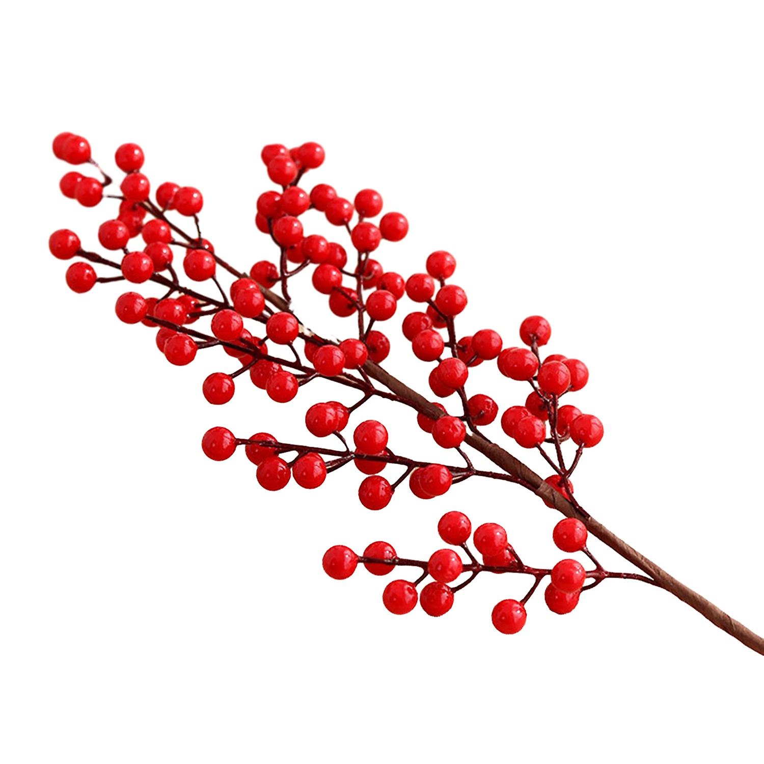 Christmas Artificial Red Berries Branch with Stem Realistic Reusable Holiday Party Xmas Tree Vase Ho
