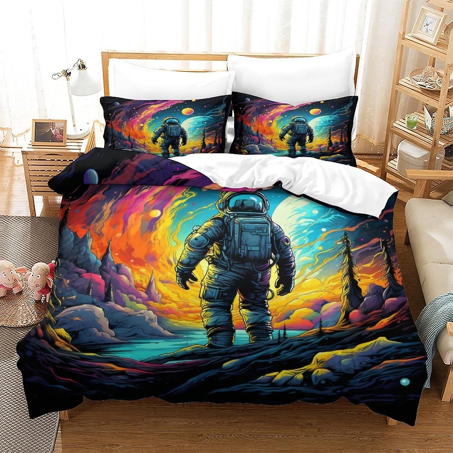 Zestaw pościeli na kołdrę Druk 3D Astronauty Poszwa na kołdrę Zestawy pościeli, Cosmic Landscape Print Pojedynczy podwójny zestaw poszewek na kołdrę z mikrofibry King Size z P