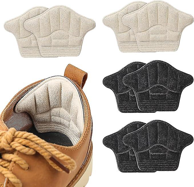 4 pairs of heel pads (beige and black), soft suede sponge heel pads, self-adhesive non slip heel cl