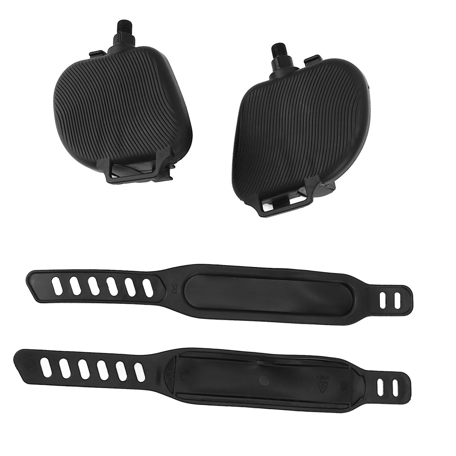 1Pair Exercise Bike Pedals Anti Slip Strip Pattern Portable Exercise Bike Parts with Adjustable Strap for Stationary Bike 1/2in Thread