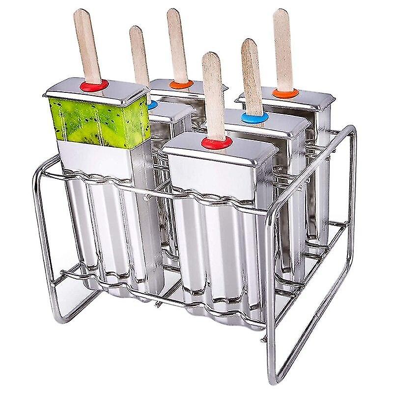 Ice Cream Maker Freezer Bowls 6pcs Stainless Steel Popsicle Molds Rust Resistant Popsicle Maker Set Popcical Mold With Tray