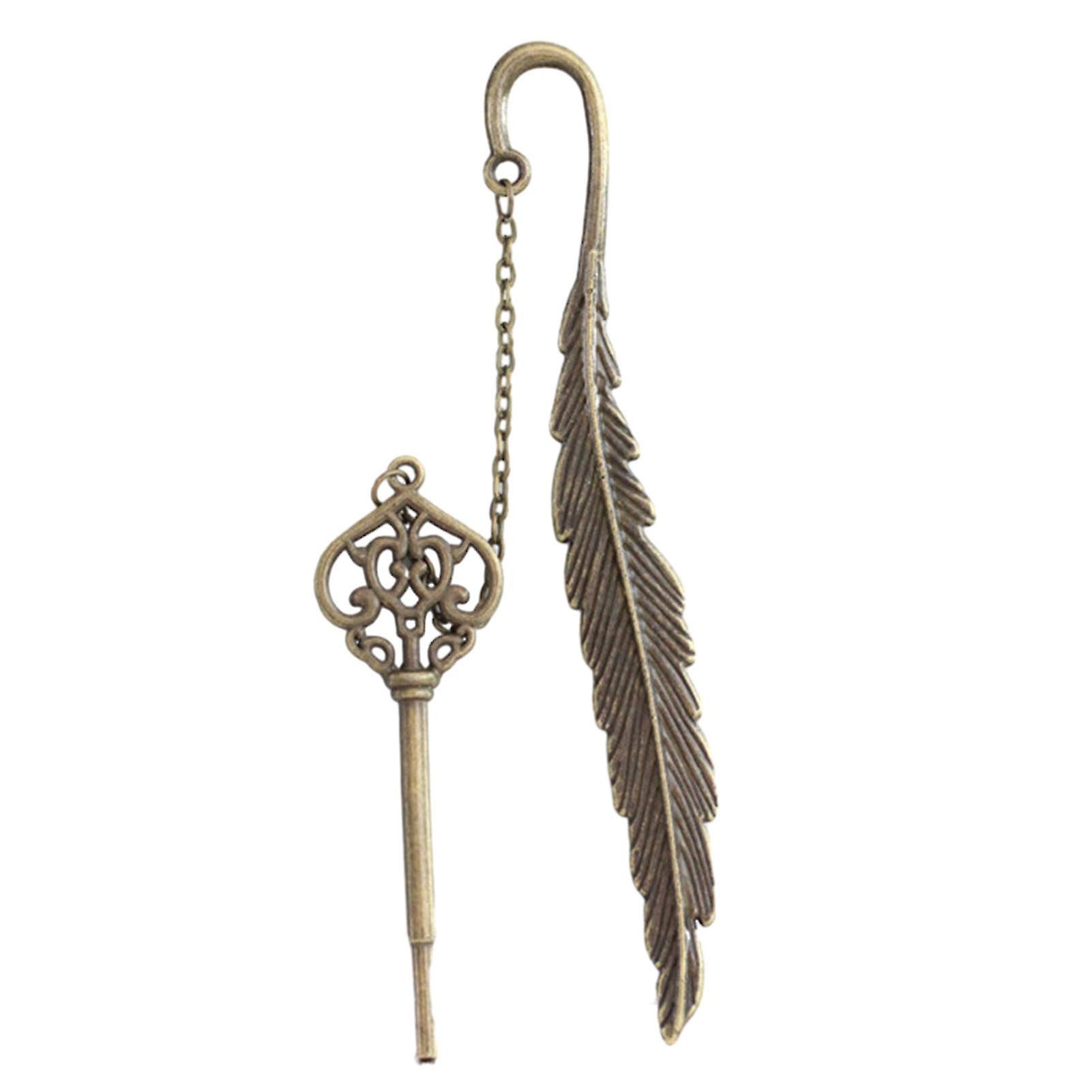 Metal Feather Bookmarks with Textured Tassel Vintage Style Fun Reading Experience Alloy Feather Cutout Bookmark la