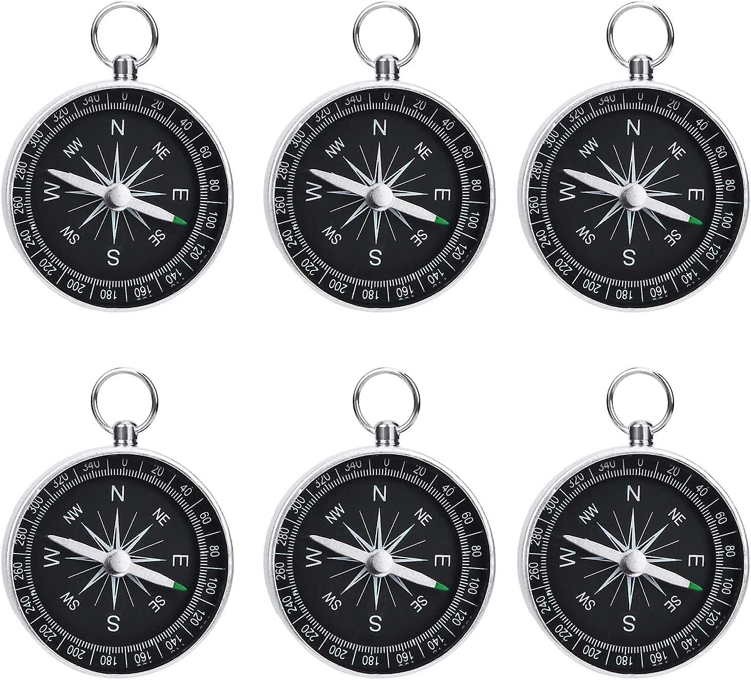 6 PCS Portable Silver Compass Mini Compass Child Keychain Compass Plastic Pocket Compass Metal Mount