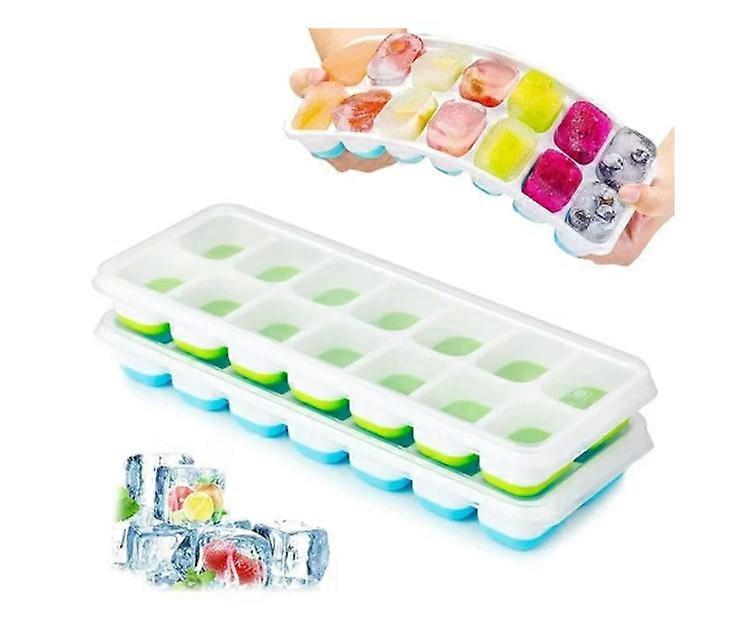 2 Pack Silicone Ice Cube Trays with Lid, Space Saving and Stackable, Square Ice Cube Trays Easy to Remove