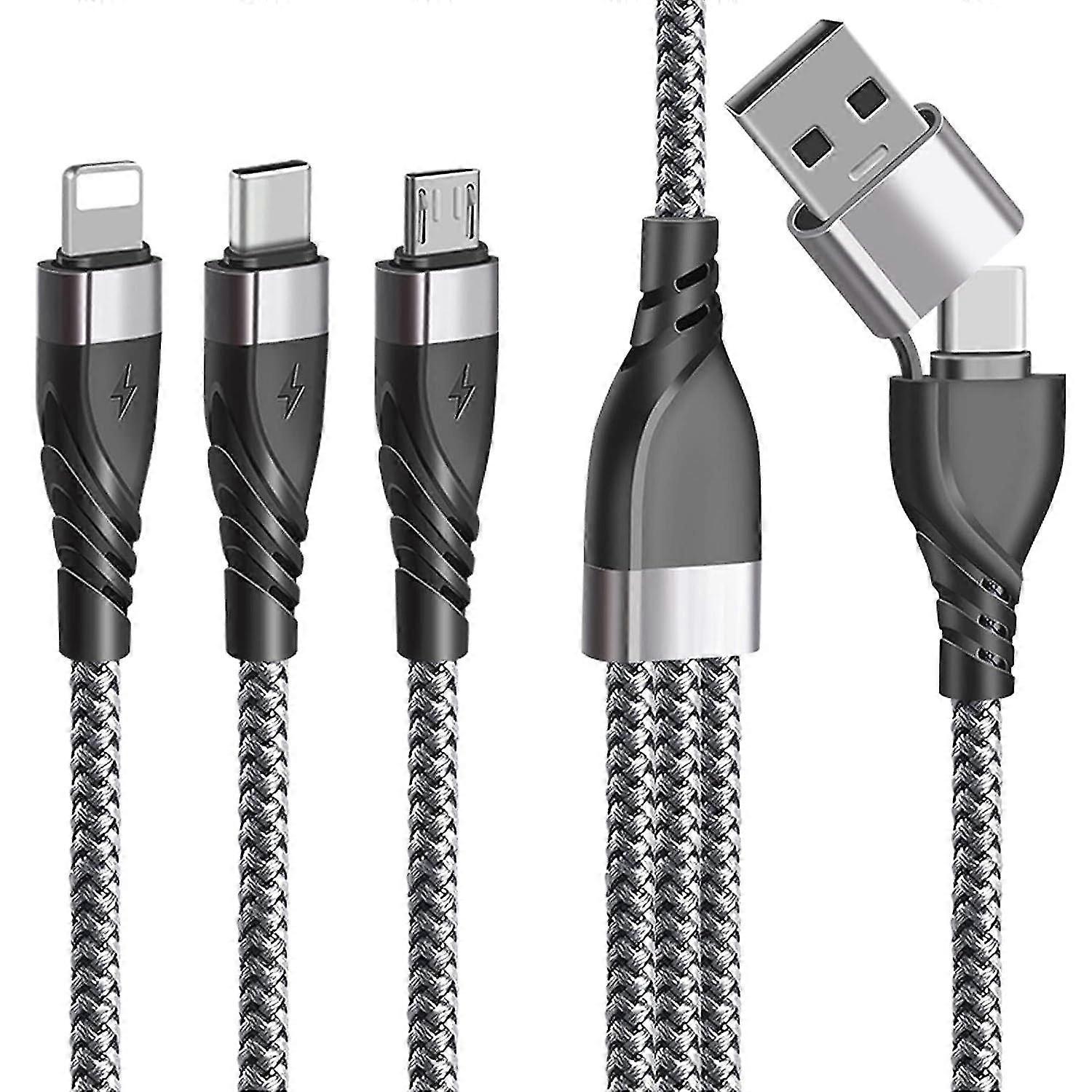 Multi Usb Cable, 5 In 1 Multi Usb A/c Charger Nylon Braided Data Cable With Ip Micro Usb Type C Connector