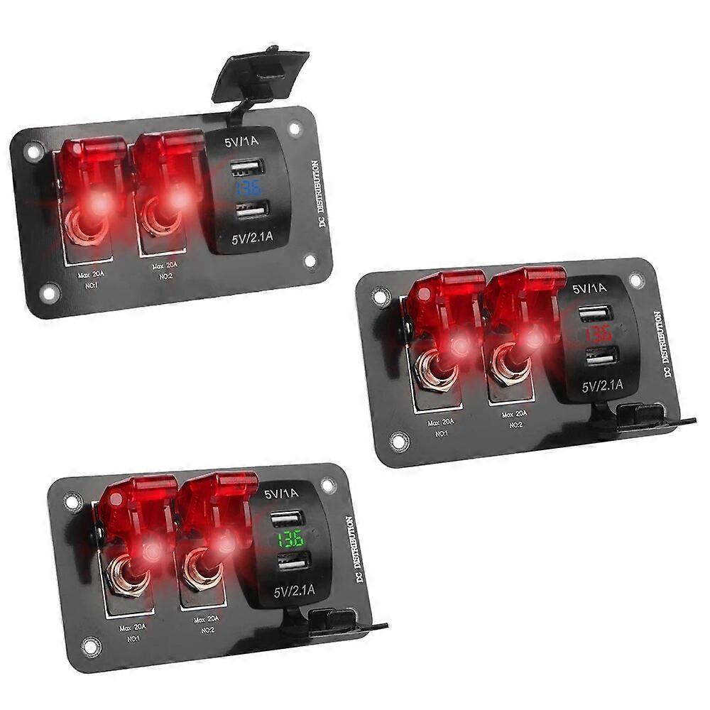 24V 12V Swith Panel 2 Light Toggle USB Chargers Voltmeter Racing Car Start Stop Buttons Ignition Starter Automotive Accessories ST1M061
