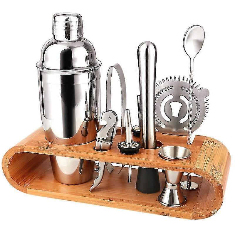 Jianghuo Bartender Kit-Cocktail Shaker Set 10 Pc Bar Tool Set With Sleek Bamboo Stand Base, Kitchen Shaker And Bar Tools