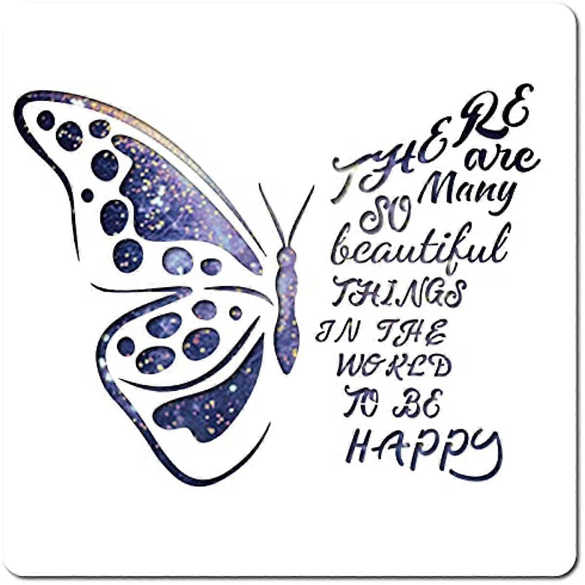 1PC Artistic Butterfly Stencil Large Reusable Inspirational Word Template 11.8x11.8 Inch Drawing Sign for Painting on Wood Wall Scrapbook Card Floor D