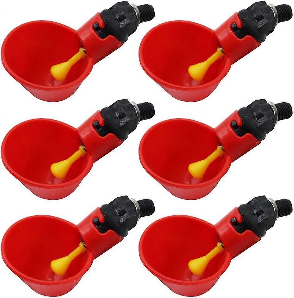 Automatic Chicken / Poultry Waterer / Drinker with Watering Cups Red Plastic Bowls Backyard Chicken Flock Duck Bird Feeder Pack of 6