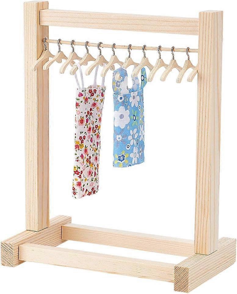 1 Set Tiny Clothes Rack with Mini Hangers Small Wood Jewerly Display Rack for Earrings Garment Rack Dress Up Rack for Miniature House Dollhouse Decor