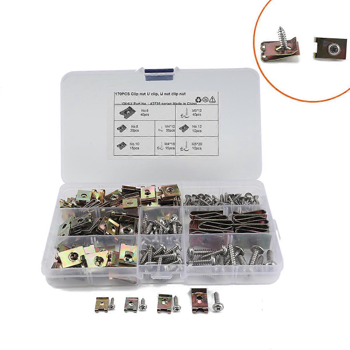 170 Pieces Car Fastener Clips, U-type Rivet Clip Manganese Steel Rivet U-type Metal Fastener Screw
