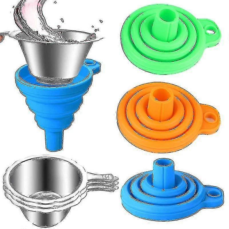 6pack Foldable Resuable Silicone Collapsible Funnels Steel Rasin Filter Set