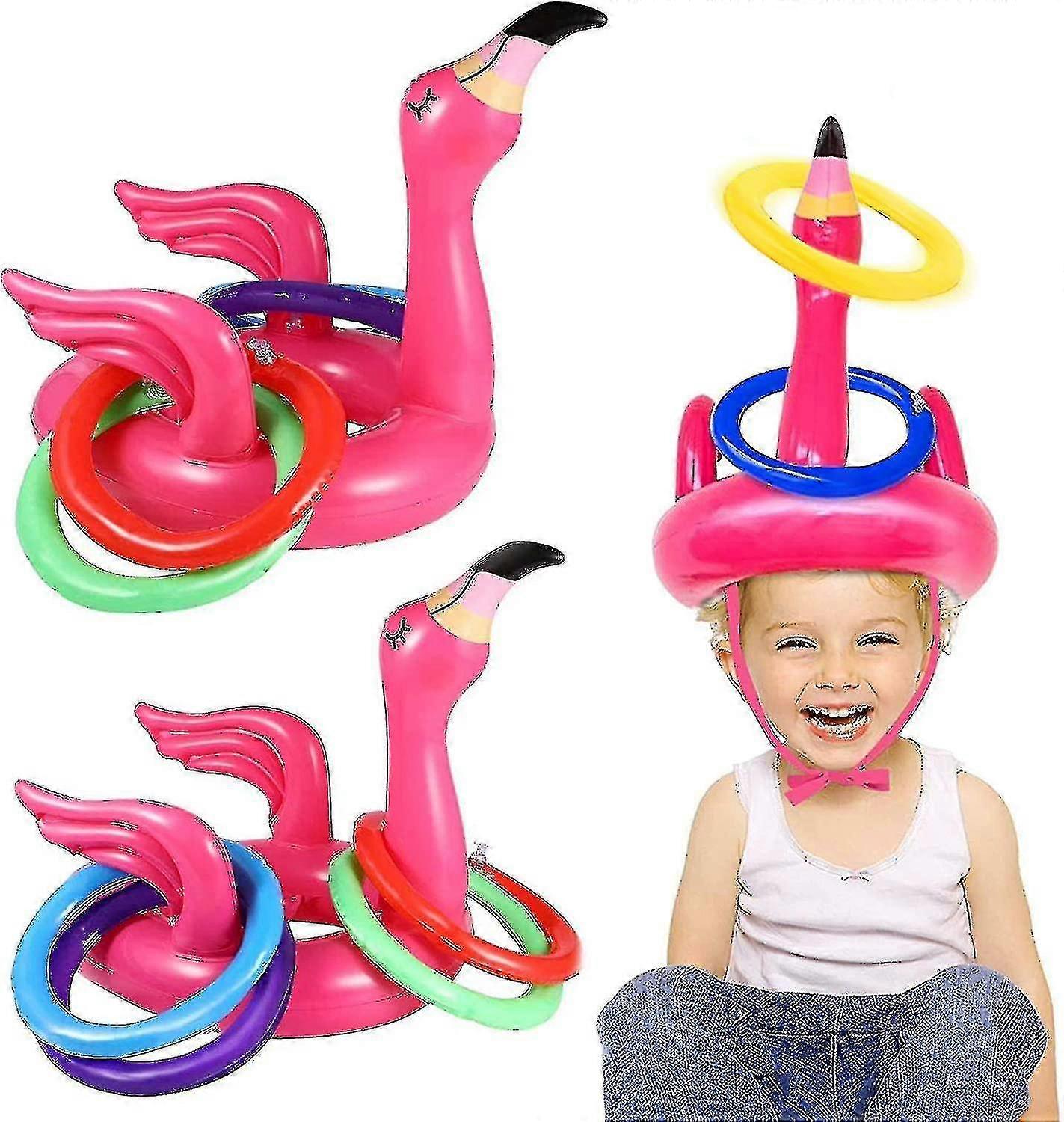 3 Pack Inflatable Flamingo Pool Ring Toss Pool Game Toys, Swimming Pool Toys Hawaiian Luau Beach Toy