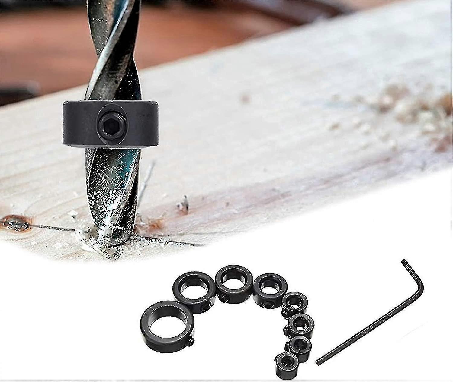 2024 9 Pieces Limit Stud Depth Stop, Positioning Ring Drilling Depth Stop, Depth Stop Bit, Positioner, Locator, Drill Bits, Hex, 8 Ring Wrench 1