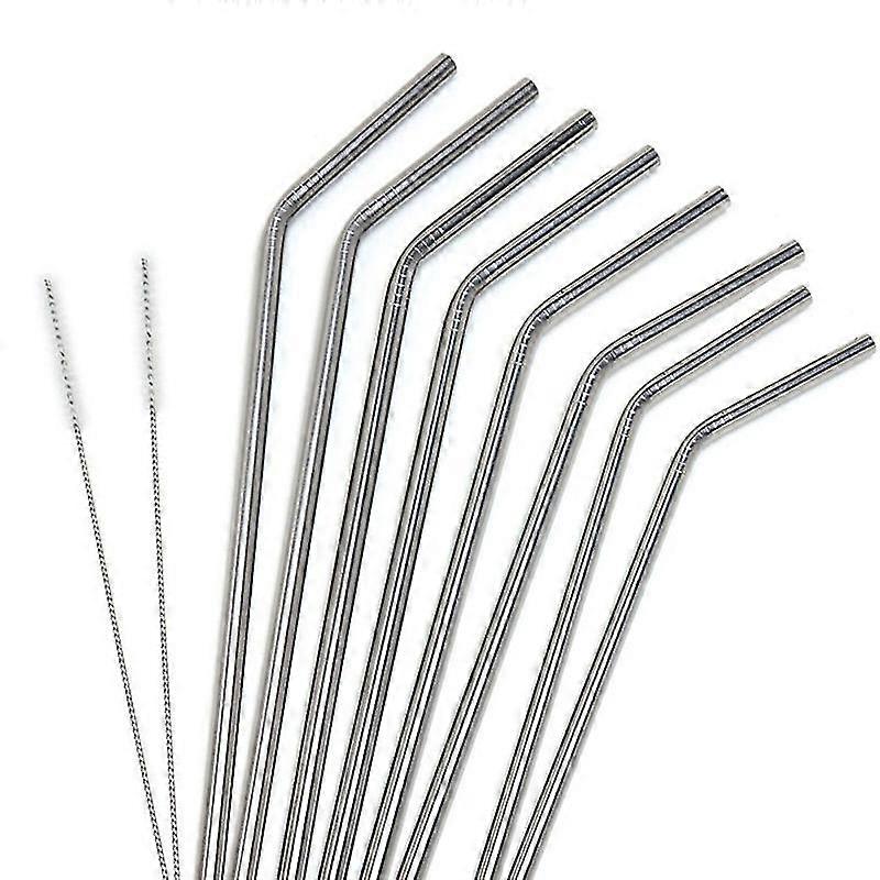 8pcs stainless steel bent drinking straw with 2pcs cleaning brushes (silver)