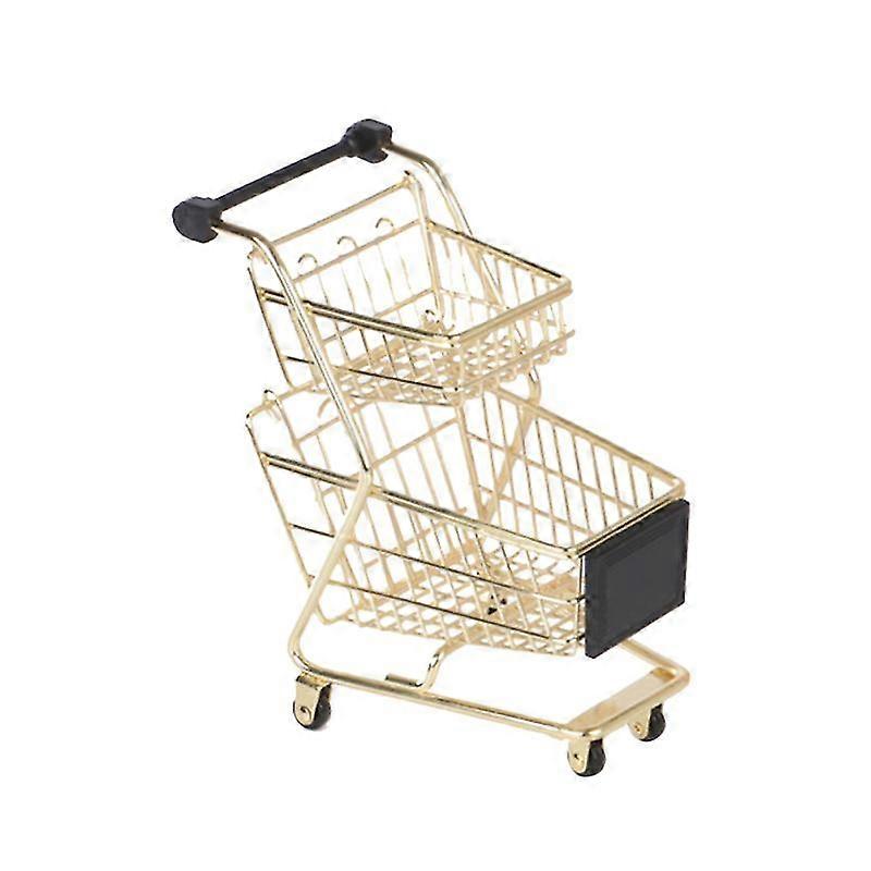 Mini Two-Tier Shopping Cart Children Pretend Play Toy Alloy Grocery Cart Trolley With Electroplating
