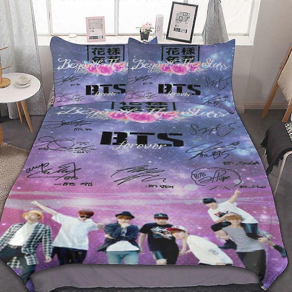 d177 Kpop BTS Conjuntos de Cama 3 Peças, Conjunto de Capa de Edredom Quente e Macio para Fãs Crianças Adolescentes, Decoração de Quarto de Meninas, Leve Respirável com 1 Capa de Edredom + 2 Pi