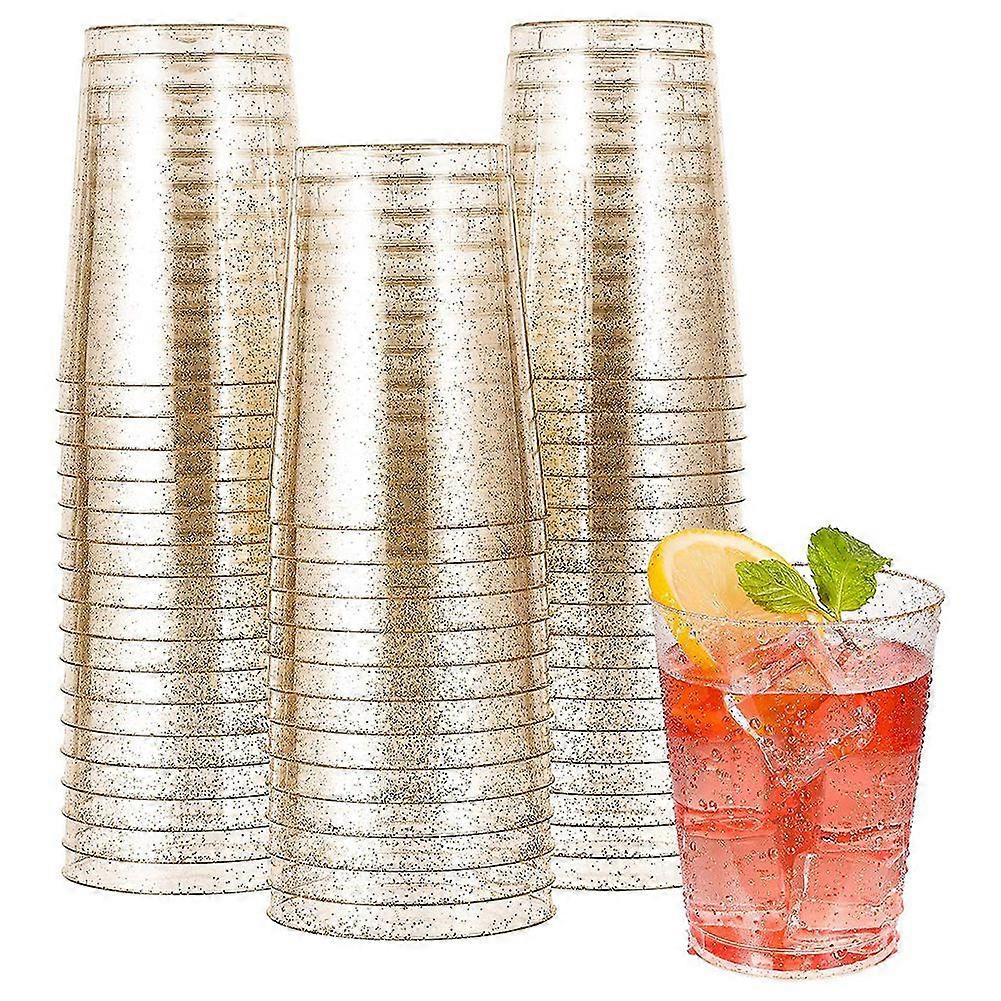 Gold Plastic Cups, Disposable Gold Glitter Plastic Wine Glasses, Clear Plastic Cups Tumblers, Chris