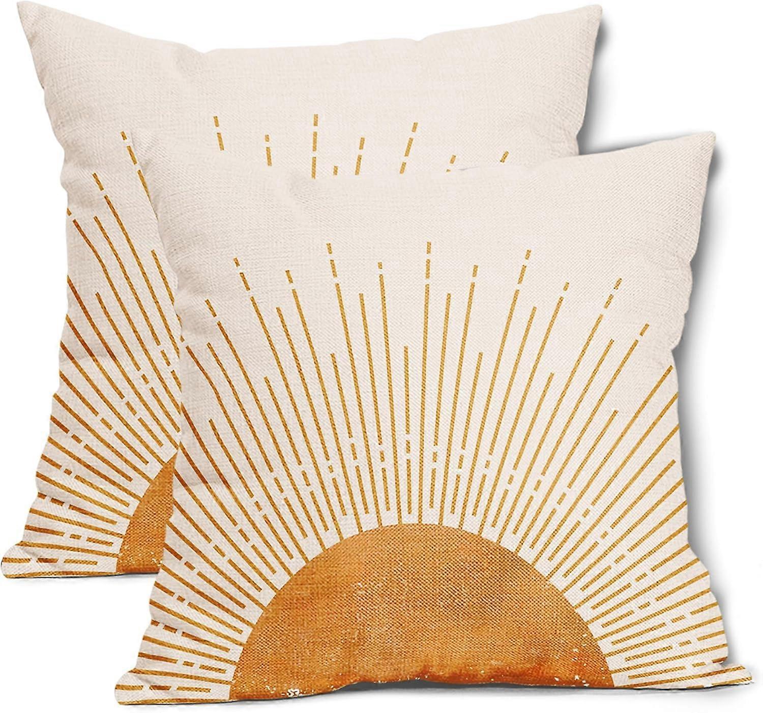 أغطية وسادة الشمس شروق الشمس 20X20 بوصة غروب الشمس بوهو مجردة الأريكة وسادة الحالات الخردل الأصفر البوهيمي رمي الوسائد مجموعة من 2 ديكور غرفة شاطئ