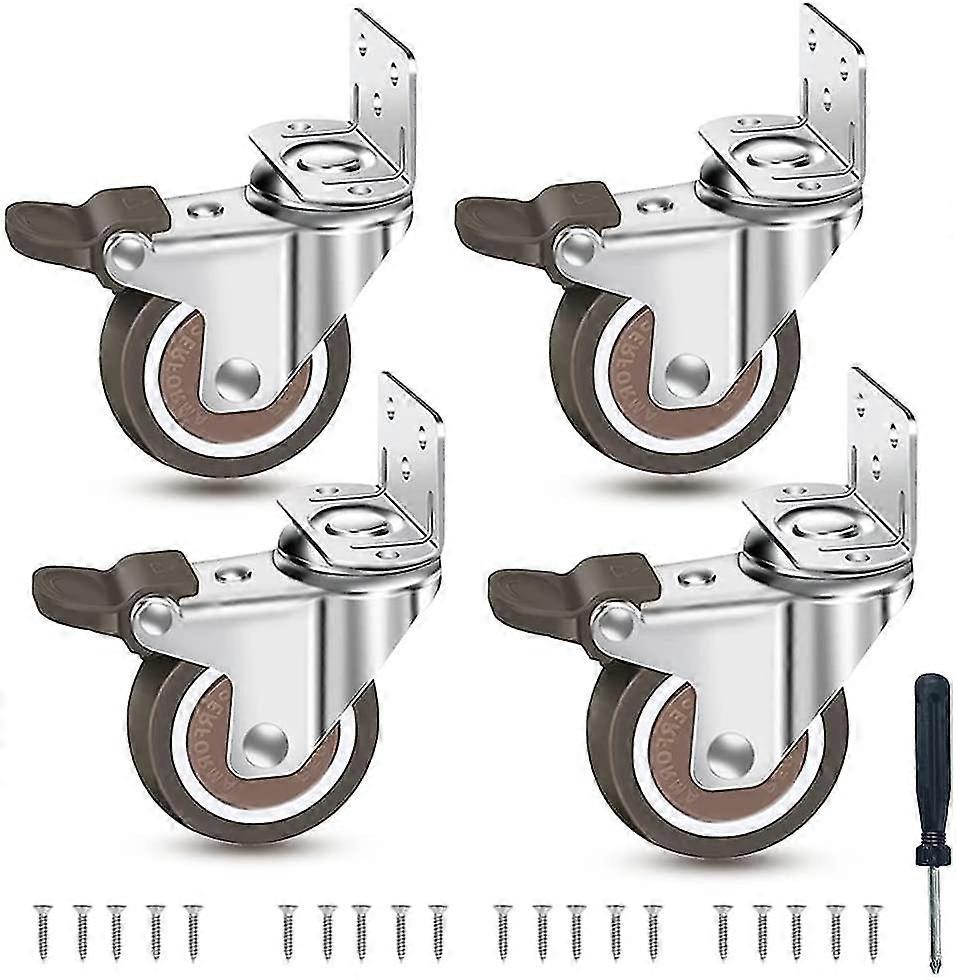 Schwerlast-Möbelrollen mit Bremse, 4-Rollen-Set, Gummi, klein, 32 mm, L-förmige Schwerlastrollen, 64 kg, Silent-Transportrollen mit 20
