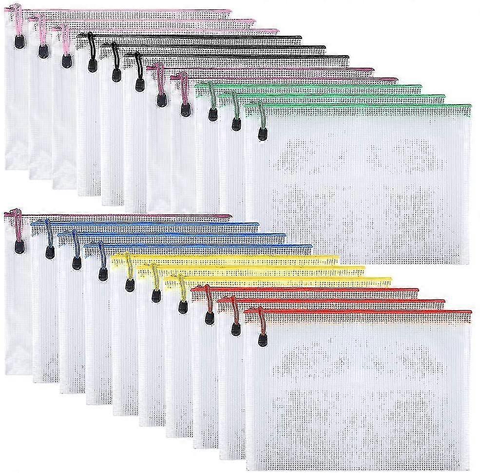 21pcs Dokument Bag A5 Lynlås Tegnebog Tasker Plastic Mesh dokumentmapper til