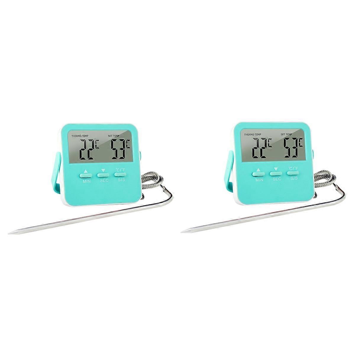 Digital Food Thermometer Cooking Temperature Alarm Cooking Timer with LED Display Stainless Steel P