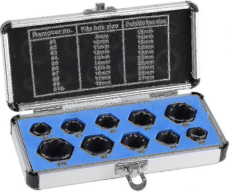 10pcs 9-19mm Damaged Nut Bolt Remover Stud Extractor Set Broken Bolt Removal Kit