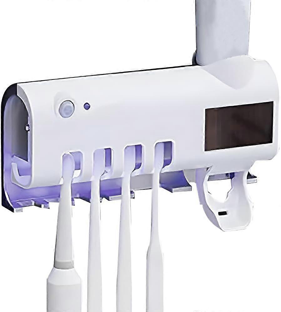 Toothbrush Holder with UV Sterilizer Function Toothpaste Squeezer LED Light Wall Mounted Automatic Dispenser