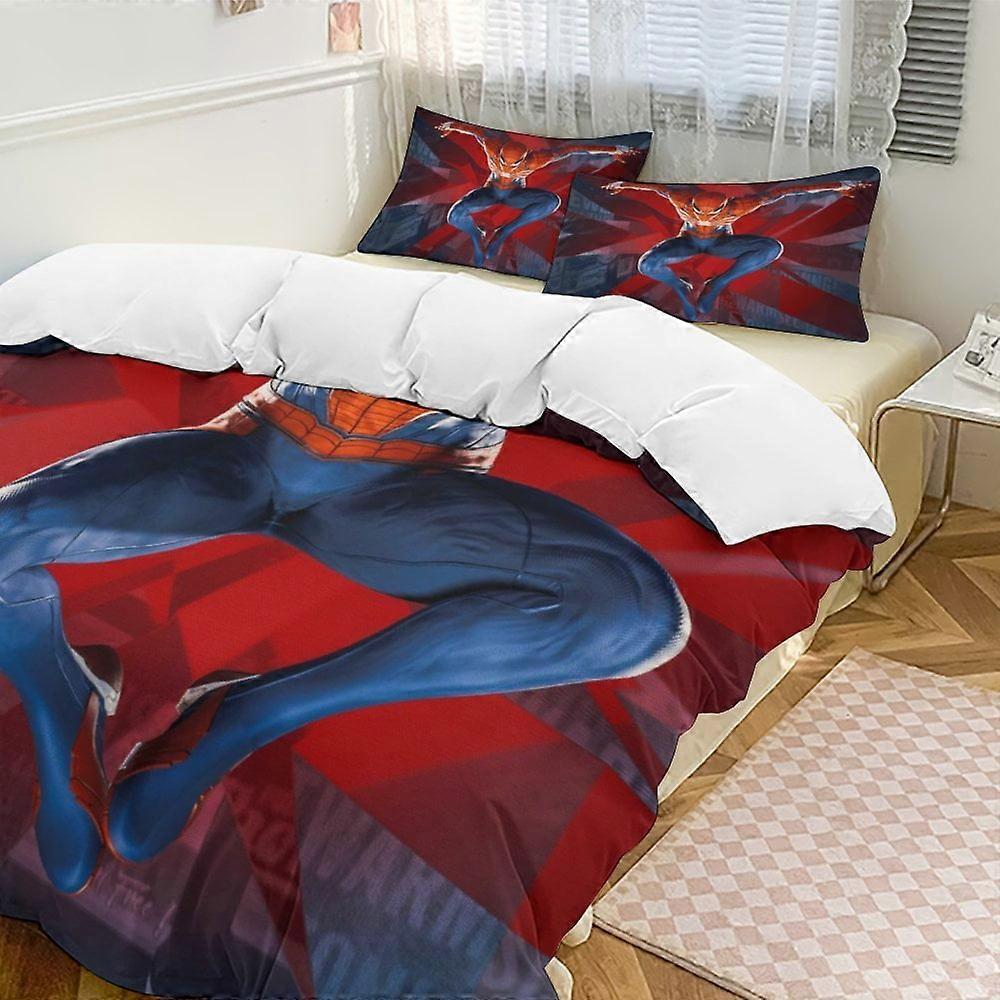 Bedding set HF77 Spider-Man Bedding Comforter Sets, 3-Piece Bedding Set Soft Warm Bed Set with 1 Duvet Cover And 2 Pillowcases for Bedroom All Season