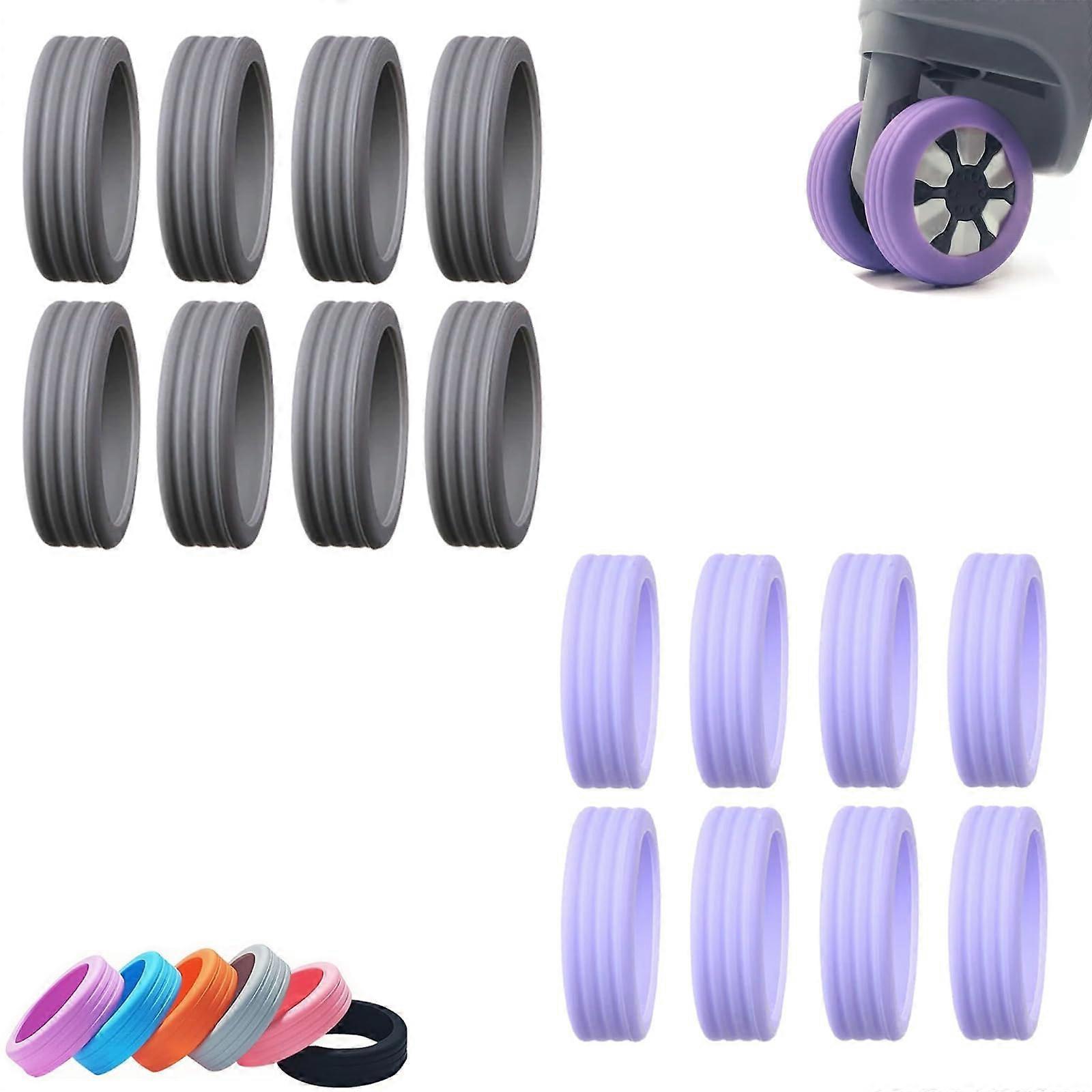Suitcase wheel protector, suitcase wheel silent protector, waterproof and shockproof suitcase wheel protector - gray + purple 16 pcs
