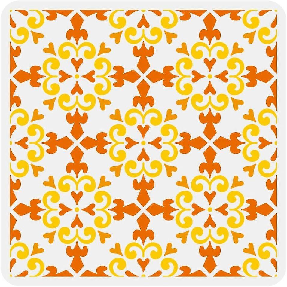 Cross Lily Damask Stencil 11.8x11.8inch Reusable Damask Floor Tile Drawing Template Floral Hollow Stencil Damask Theme Decoration Stencil for Painting