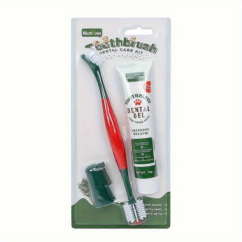 3-Piece Dog Dental Care Kit - Advanced Tartar Control & Plaque Remover - Safe Beef/Vanilla Toothpaste with Toothbrush Set for Your Furry Friends Healt