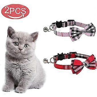 Cat Collar With Safety Clasp And Bells, Cat Collars With Bow Tie For Girls And Boy Kittens, 2 Pack