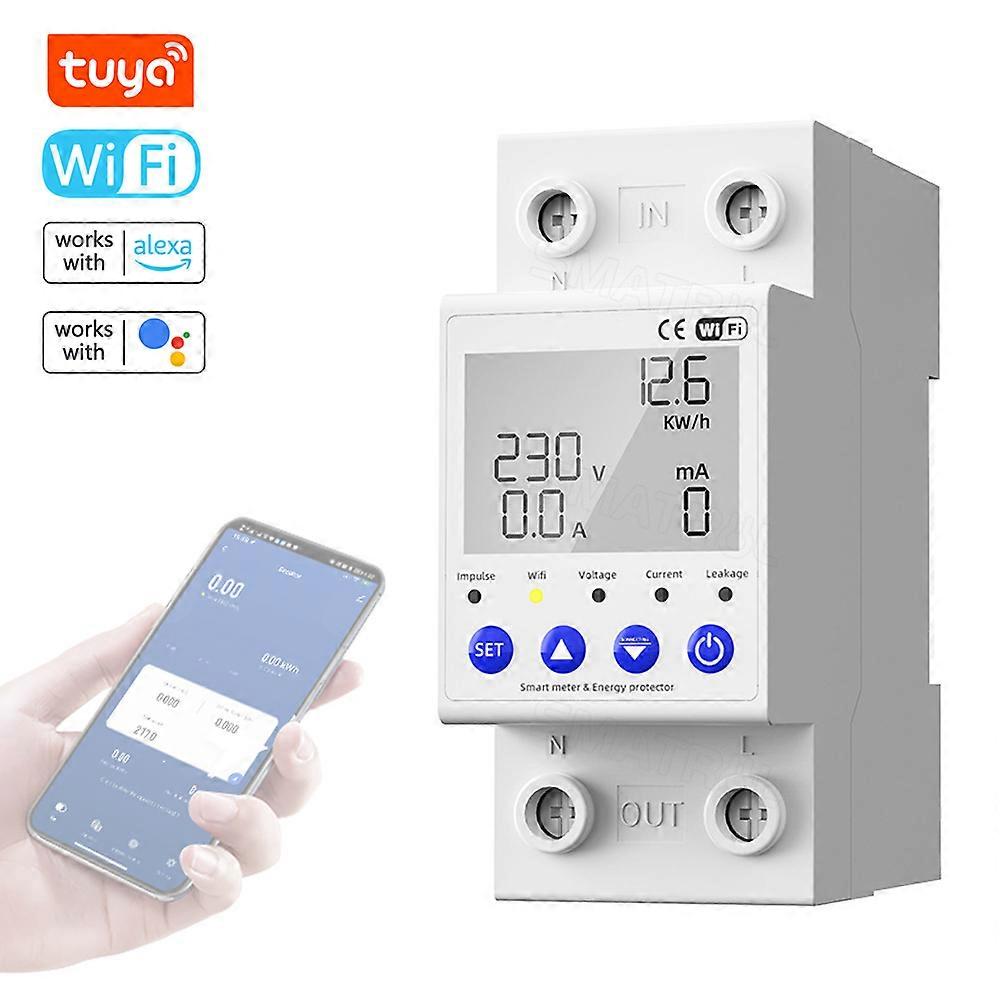 Tuya WiFi Intelligent Automatic Reclosing Protector Multifunctional Current Voltage Monitoring Power Meter Protections Values Settable Mobilephone APP