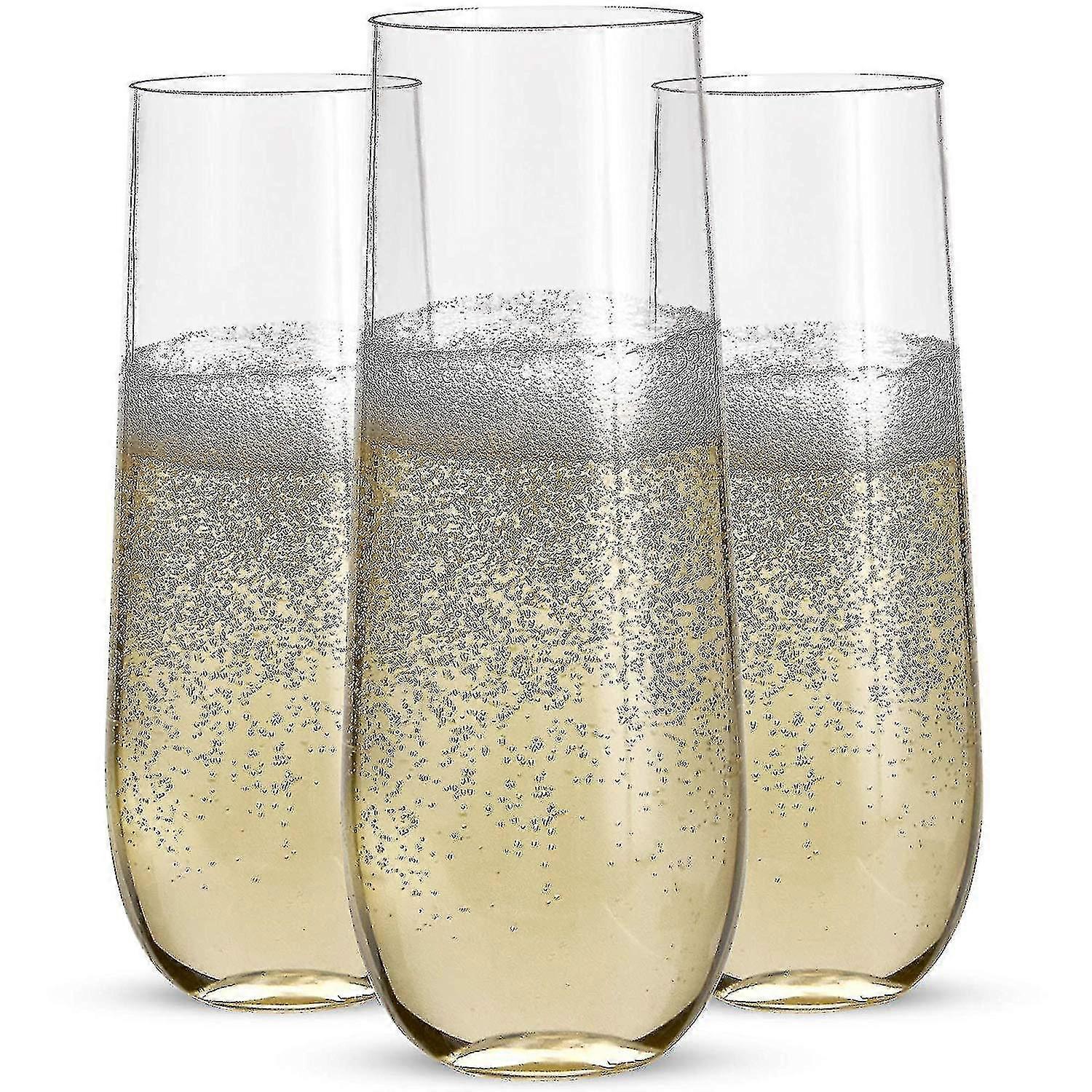 24 مزامير شمبانيا بلاستيكية بدون جذع - 9 نظارات شمبانيا بلاستيكية واضحة غير قابلة للكسر تحميص الزجاج- ب