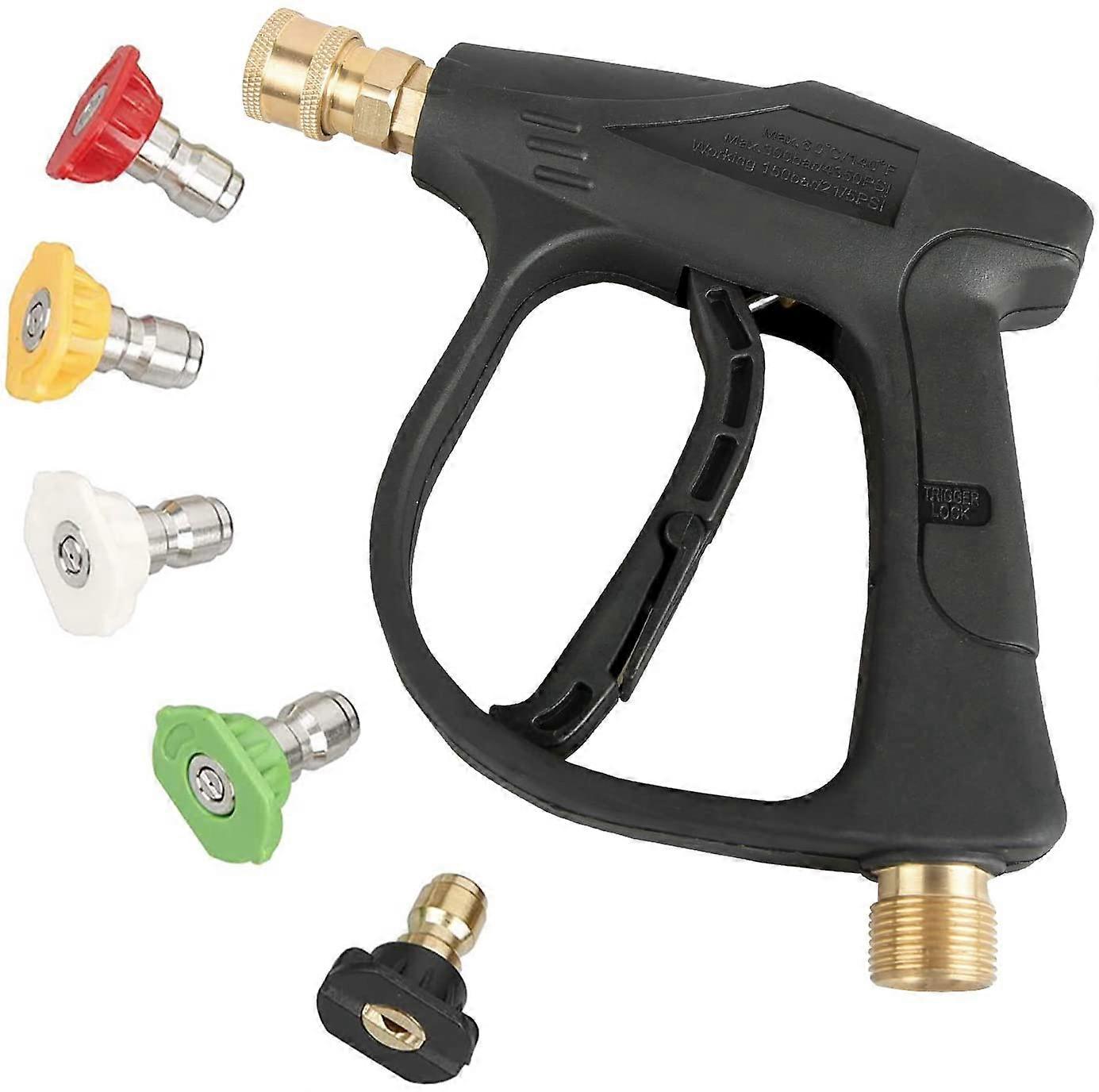 High-pressure cleaning gun, 3000 PSI Max, with 5-color quick-connect nozzle M22 hose connector