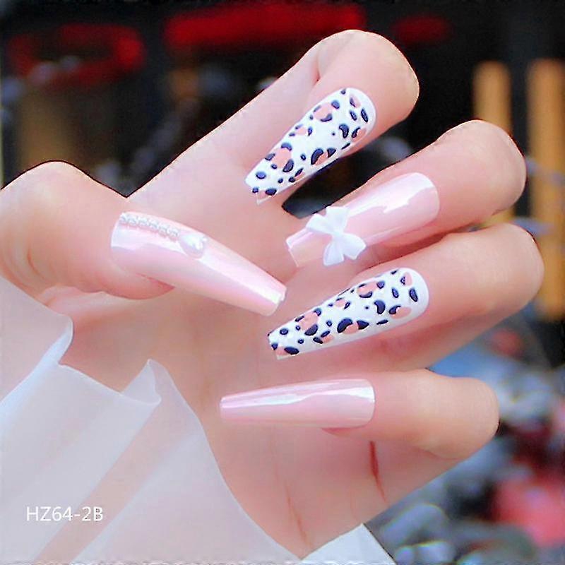24pcs Bow Nail Patch Sweet Style Removable Super Long Paragraph Manicure Save