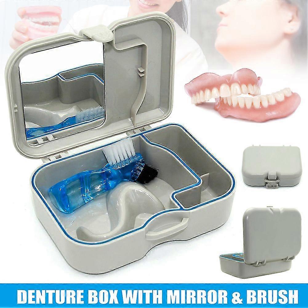 Denture Mold Mouthguard Brace Storage Box Case Container With Mirror+brush