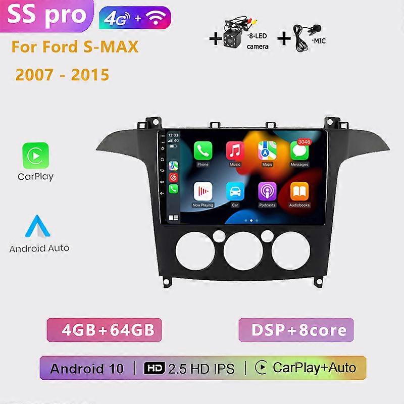 2DIN Android 10 Car Radio Stereo Multimedia Player 9 inch screen Carplay Auto BT WIFI GPS for Ford S-MAX S MAX 1 2006 - 2015