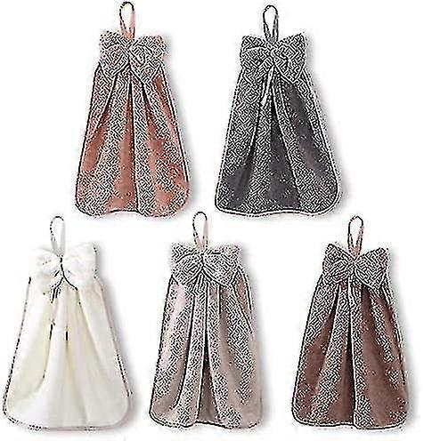 5pcs Hand Towels With Hanging Loop For Bathroom And Kitchen