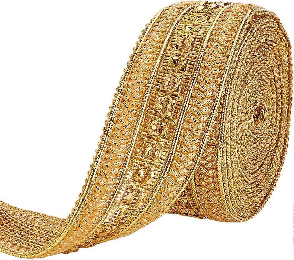 5 Yards Gold Metallic Jacquard Trim 1-5/8inch Wide Indian Gimp Braid Emobridered Double Sided with Woven Golden Threads for Curtains Lampshade Sofa DI