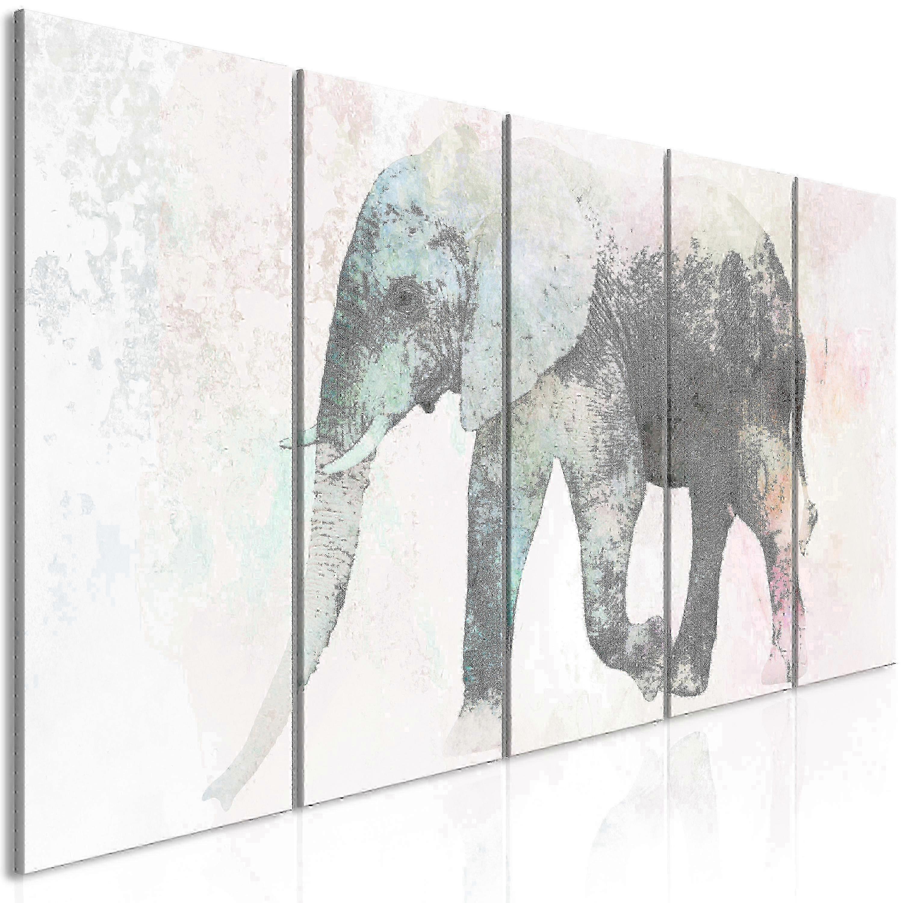 Leinwandbild - Bemalter Elefant (5 Teile) Schmal
