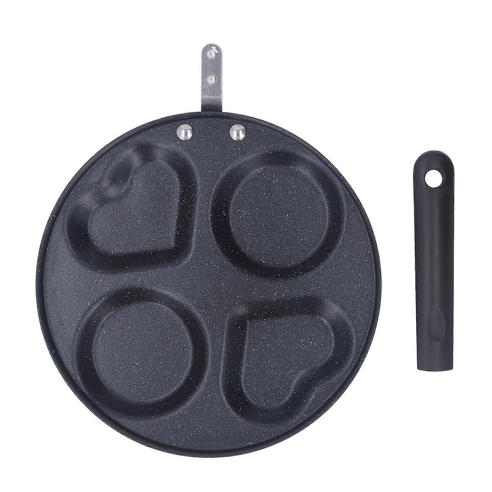 Egg Frying Pan Non Stick Fast Heating Egg Cooker Pan Iron Pancake Frying Pan with Handle for Home Kitchen Heart Shape Black 4 Cup